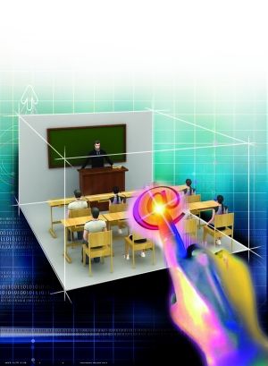 在通訊產(chǎn)業(yè)飛速發(fā)展下，在線教育成為培訓(xùn)業(yè)發(fā)展的新契機(jī)，這種借助網(wǎng)絡(luò)隨時(shí)隨地學(xué)習(xí)的方式越來(lái)越被認(rèn)可。新京報(bào)插圖/許英劍 郭宇